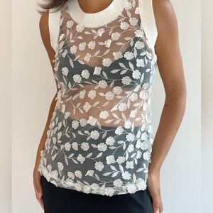 Hilary Radley For Katherine Barclay Tank Top White Floral Sheer Size XS  Good Co
